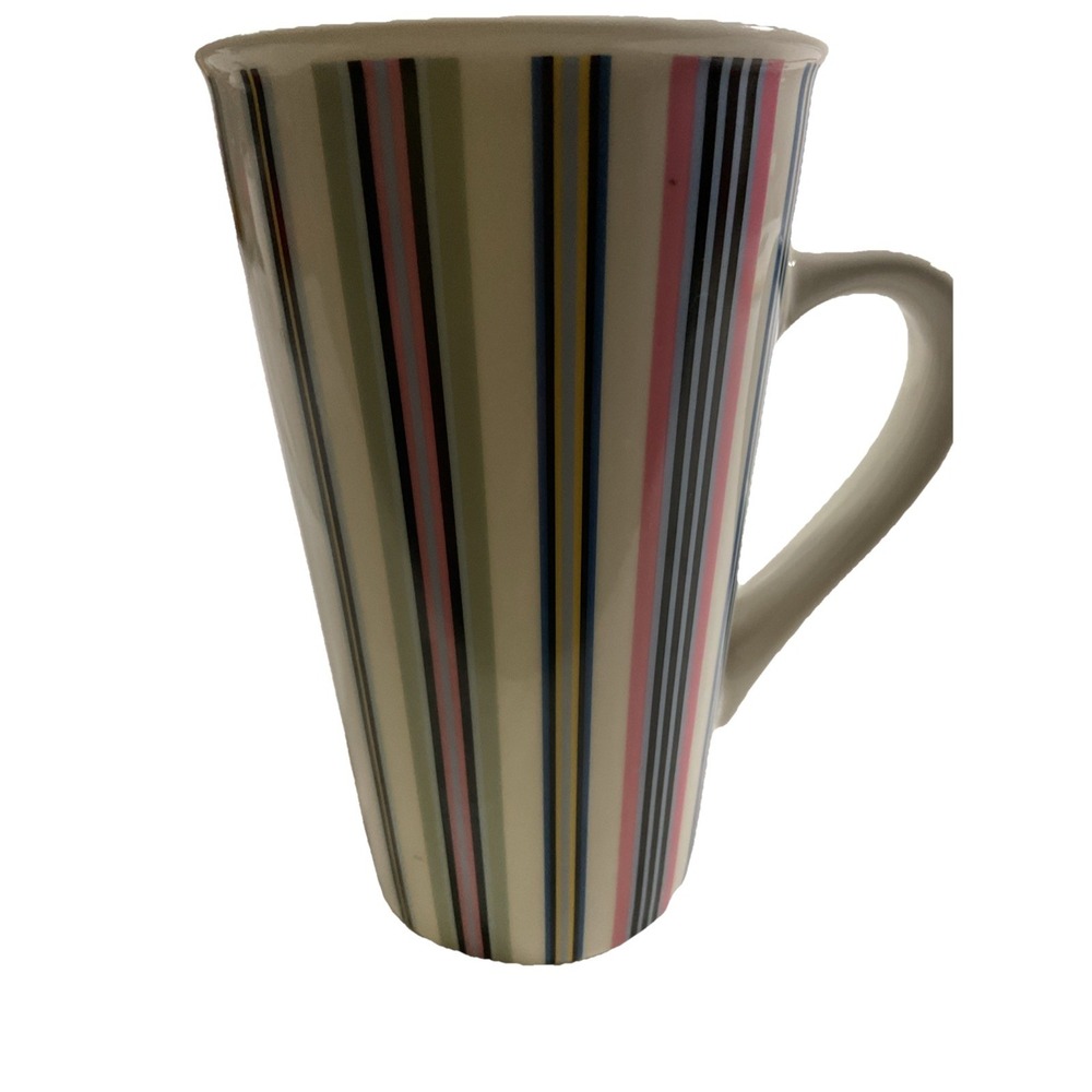 Starbucks Ceramic Pink Blue Yellow Sage‎ Striped Tall Coffee Mug Cup 16 Oz